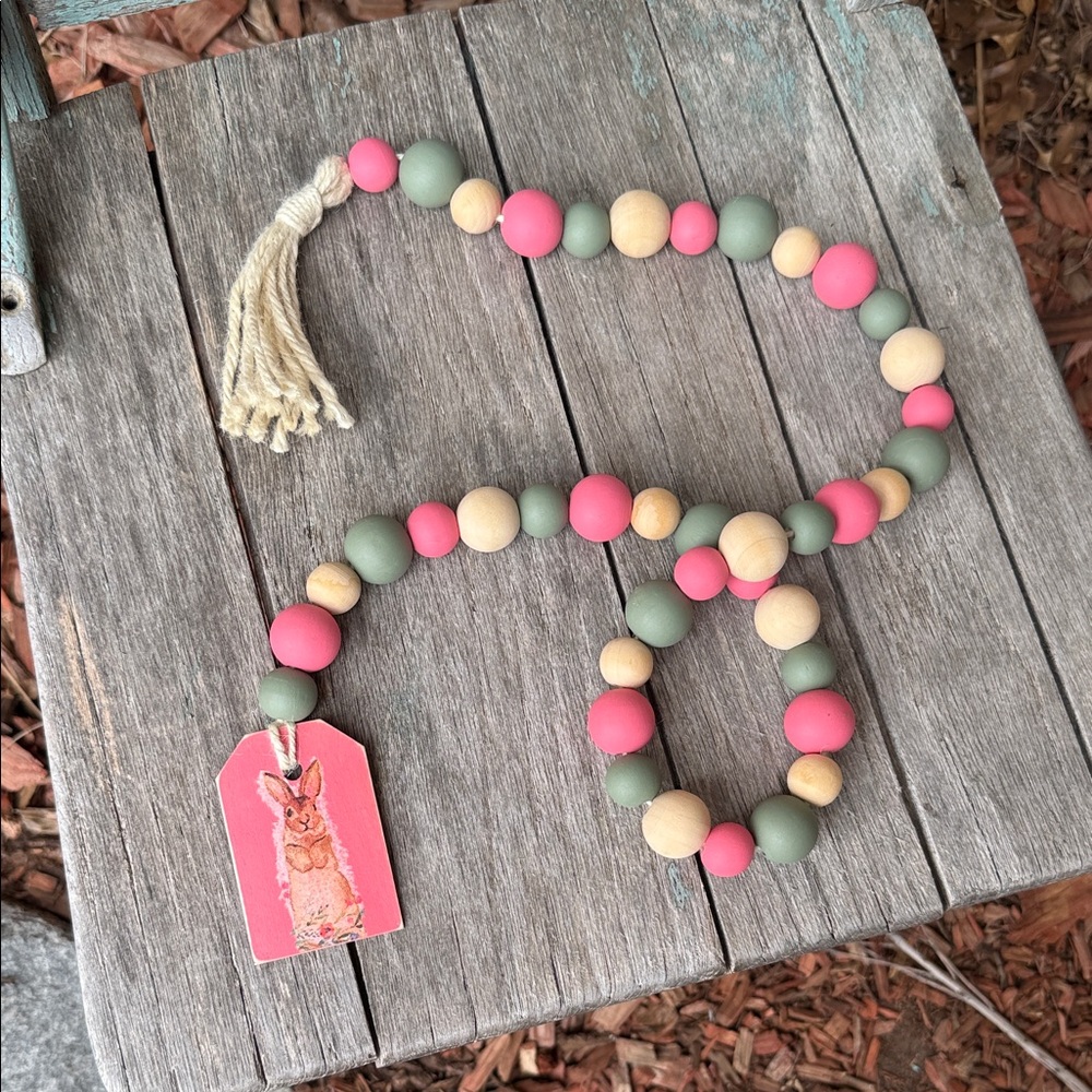 Handmade Farmhouse Decor Inspired Easter Wooden Jute Beads & Tassel
